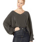 Free People Women's Balloon Sleeve Long Sleeve V Neck Top Gray Size Small