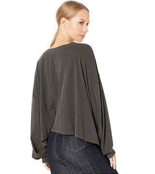 Free People Women's Balloon Sleeve Long Sleeve V Neck Top Gray Size Small