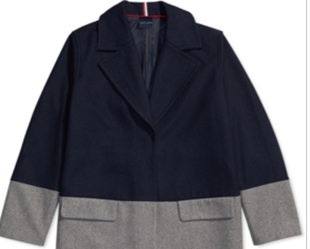 Tommy Hilfiger Girl's Adaptive Color Block Wool Coat Grey Size XS