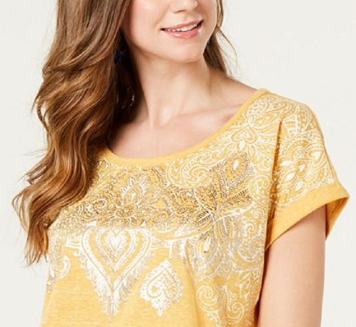 Style & Co Women's Graphic Print T-Shirt Yellow Size Petite S