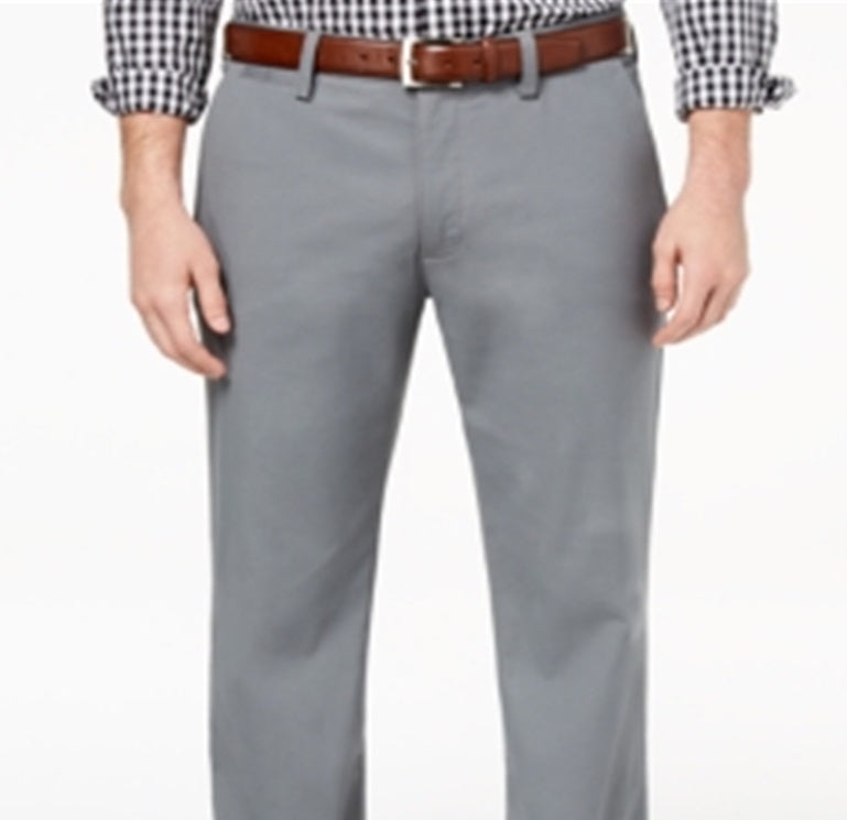 Club Room Men's Pants Flat Front Classic Chino Stretch  Gray Size 38X32