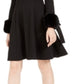 Calvin Klein Women's Faux Fur Cuff a Line Dress Black Size 4P