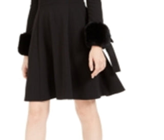 Calvin Klein Women's Faux Fur Cuff a Line Dress Black Size 4P