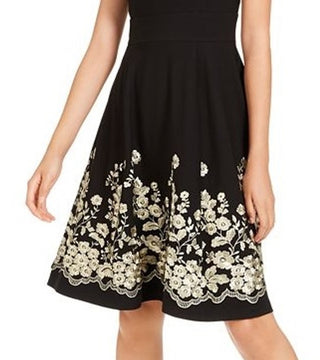 Calvin Klein Women's Embroidered a Line Dress Black Size 2