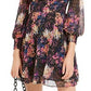 Bar III Women's Confetti Printed Blouson-Sleeve Dress Black Size 2XL