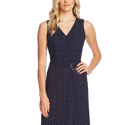 Vince Camuto Women's Printed Belted Sleeveless Dress Blue Size 10