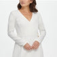 DKNY Women's Long Sleeve V Neck Short Sheath Dress White Size 16
