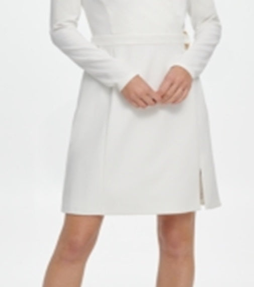 DKNY Women's Long Sleeve V Neck Short Sheath Dress White Size 16