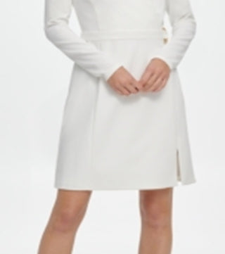 DKNY Women's Long Sleeve V Neck Short Sheath Dress White Size 16