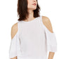 Michael Kors Women's Flounce Sleeve Cold Shoulder Top White Size M
