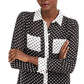 INC Women's Colorblock Polka Dot Button-Down Top Black Size Large