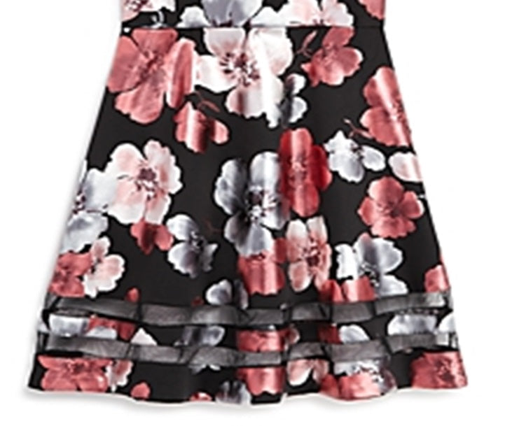 Aqua Girls' Metallic Floral Print Dress Big Kid Black Size Small