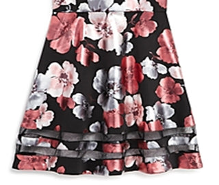 Aqua Girls' Metallic Floral Print Dress Big Kid Black Size Small