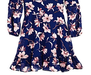 Us Angels Girl's Floral Peekaboo Sleeve Dress Blue Size 16