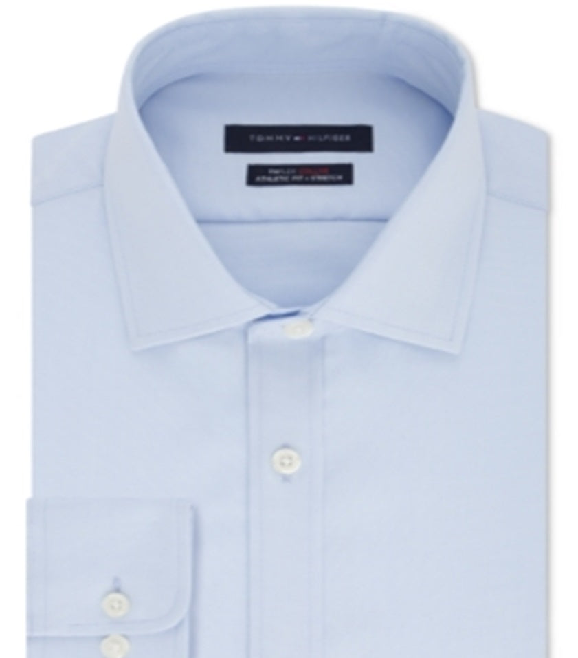 Tommy Hilfiger Men's Athletic Fit Performance Stretch Th Flex Collar Solid Dress Shirt Blue Size 16.5x-36-37-L