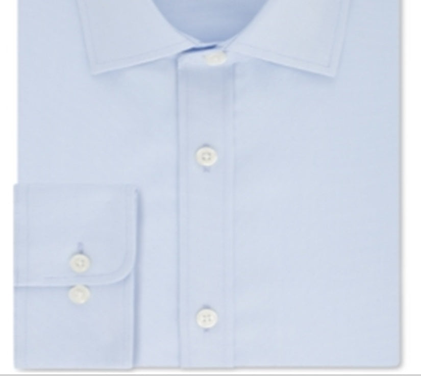 Tommy Hilfiger Men's Athletic Fit Performance Stretch Th Flex Collar Solid Dress Shirt Blue Size 16.5x-36-37-L