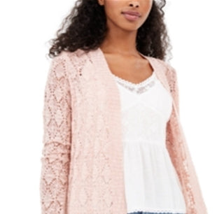 American Rag Junior's Crochet Open Front Cardigan Pink Size Medium