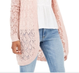 American Rag Junior's Crochet Open Front Cardigan Pink Size Medium