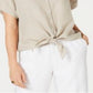 Charter Club Women's  Linen Tie-Front Shirt Brown Size XL