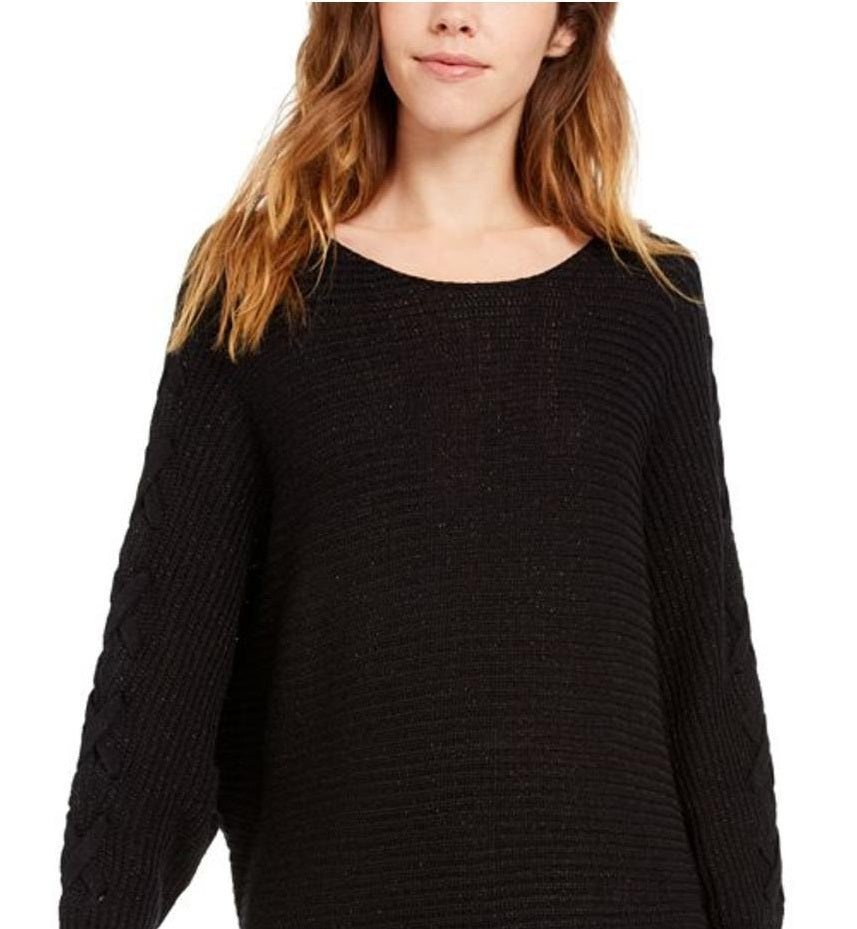 American Rag Juniors' Lace-up Tunic Sweater   Black Size Large