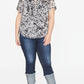 Rachel Roy Women's Printed Short Sleeve Keyhole Top Plus White Size 1X