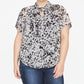 Rachel Roy Women's Printed Short Sleeve Keyhole Top Plus White Size 1X