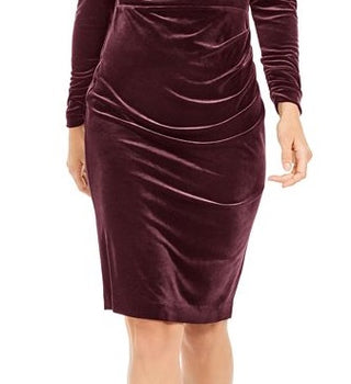 Calvin Klein Women's Long Sleeve Jewel Neck Knee Length Sheath Evening Dress Purple Size 6