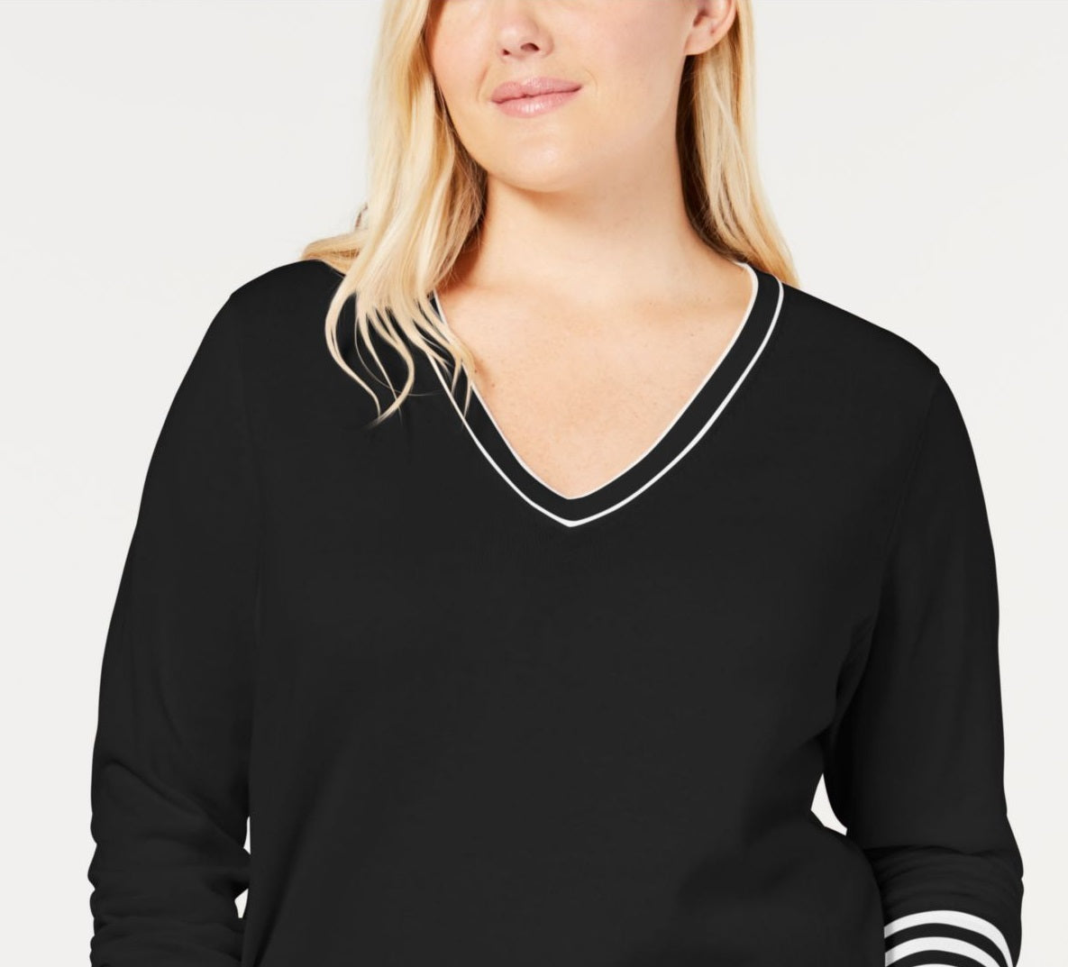 Tommy Hilfiger Women's Long Sleeve V Neck Sweater Black Size 3X