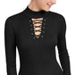 Planet Gold Juniors' Lace-up Mock-Neck Sweater Black Size X-Small
