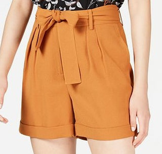 Bar III Women's  Crepe Belted Shorts Brown Size 6