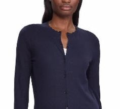 Ralph Lauren Women's Yamise Ribbed Trim Crewneck Cardigan Sweater Blue Size Large