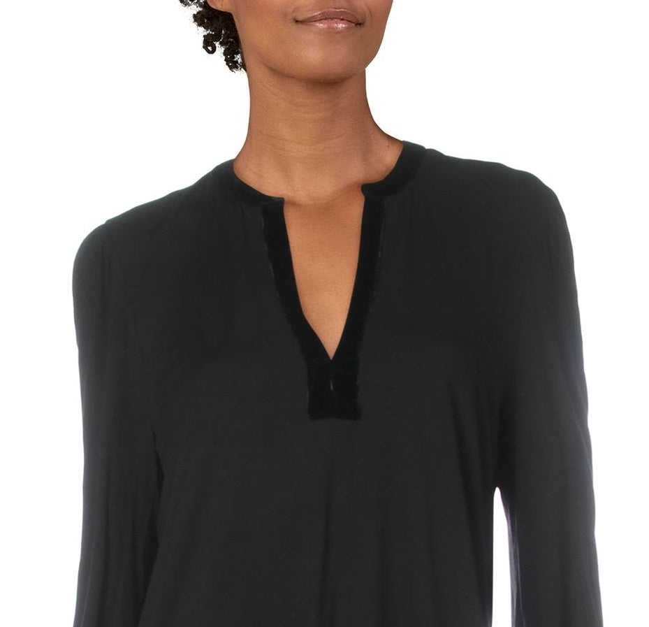 Ralph Lauren Women's Luviana Velvet Trim V Neck Pullover Top Black Size XX-Large