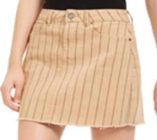 Indigo Rein Junior's Striped Raw Hem Denim Mini Skirt Brown Size 11