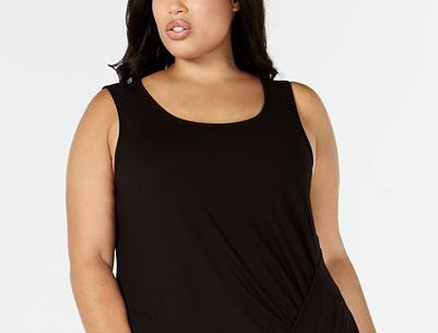 Alfani Women's Plus Hi-Low Side Knot Tunic Top Black Size 3X