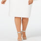 Calvin Klein Women's Zippered 3/4 Sleeve Off Shoulder Below the Knee Cocktail Sheath Dress White Size 20W