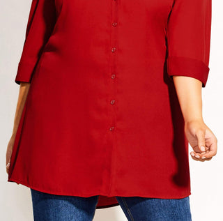 City Chic Women's Plus Button Front Tunic Shirt Red Size 22W