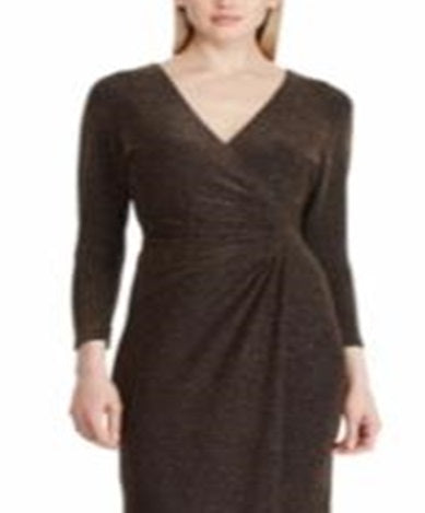 Lauren Ralph Lauren Women's Metallic Ruched Gown Dress Black Size 16