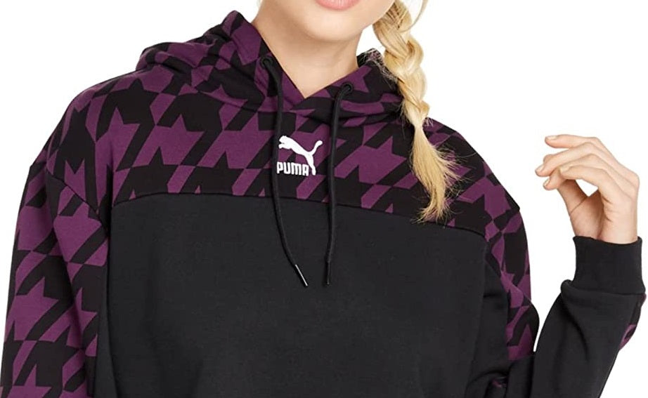 Puma Women's Floral Cropped Hoodie Black Size X-Small