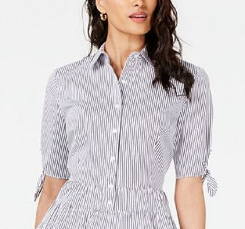 Maison Jules Women's Striped Fit & Flare Shirtdress Blue Size 14
