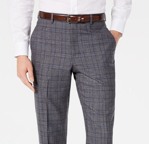 Michael Kors Men's Windowpane Plaid Classic Fit Pants Gray Size 36X34
