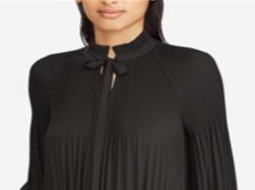 Ralph Lauren Women's Pleated Tie Neck Top Black Size XX-Large