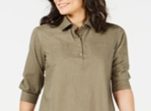 Karen Scott Women's Mini Cotton Shirt Dress Green Size Small