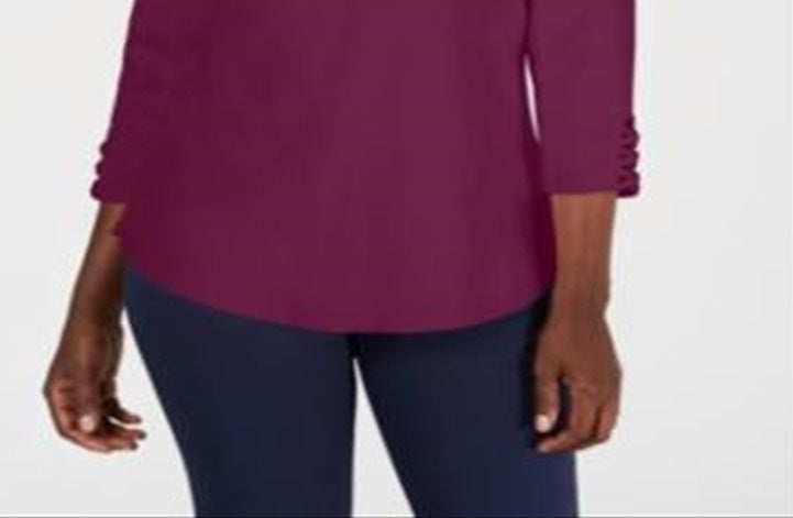 Karen Scott Women's Cotton Crisscross Trim Top Purple Size S