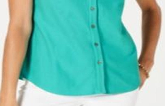 Charter Club Women's Turquoise Sleeveless Button up Top Blue Size 8 Petite
