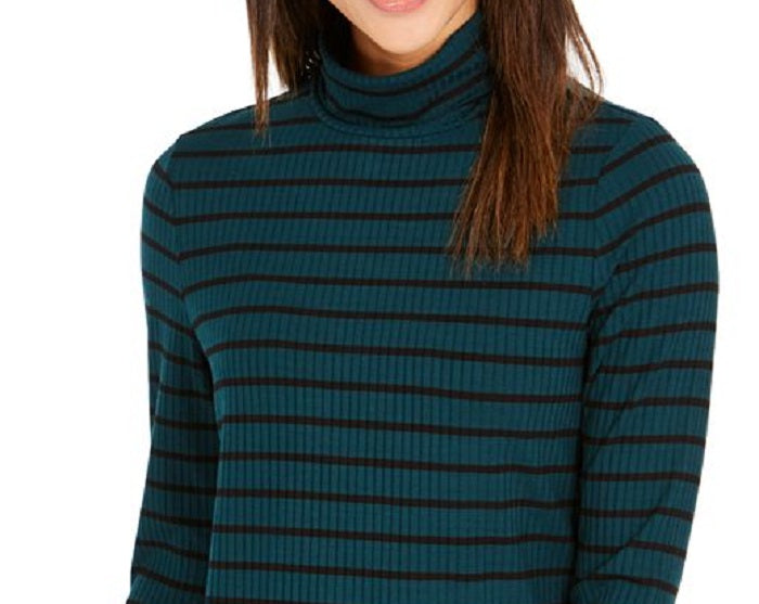 Charter Club Women's Striped Turtleneck Top Green Size X-Small