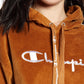 Champion Women's Corduroy Cropped Hoodie Brown Size X-Small