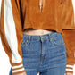 Champion Women's Corduroy Cropped Hoodie Brown Size X-Small