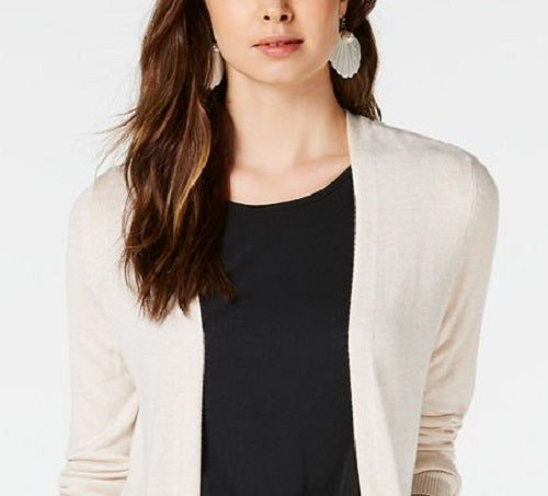 Maison Jules Women's Long Open Front Jersey Cardigan Sweater Brown Size 2XS