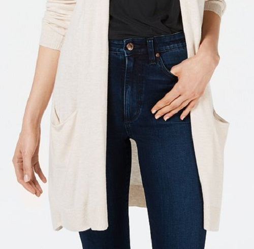 Maison Jules Women's Long Open Front Jersey Cardigan Sweater Brown Size 2XS