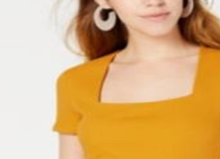 Bar III Women's Square Neck Bodysuit Yellow Size X-Large